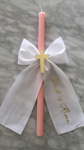 Pink & white linen Bow Easter candle