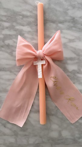 Peachy Linen Bow Easter Candle