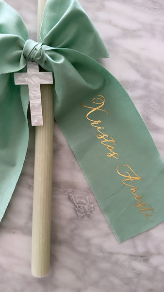 Sage Green Bow Easter Candle
