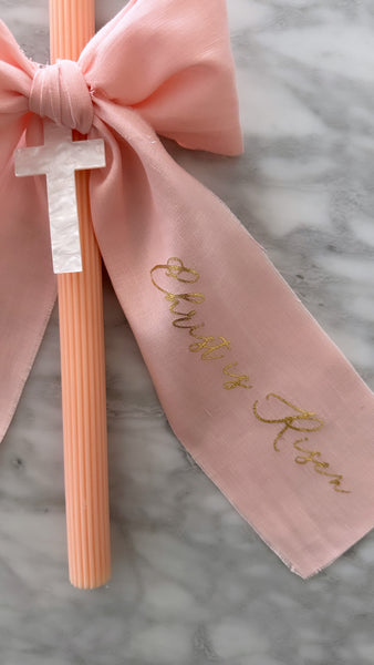 Peachy Linen Bow Easter Candle