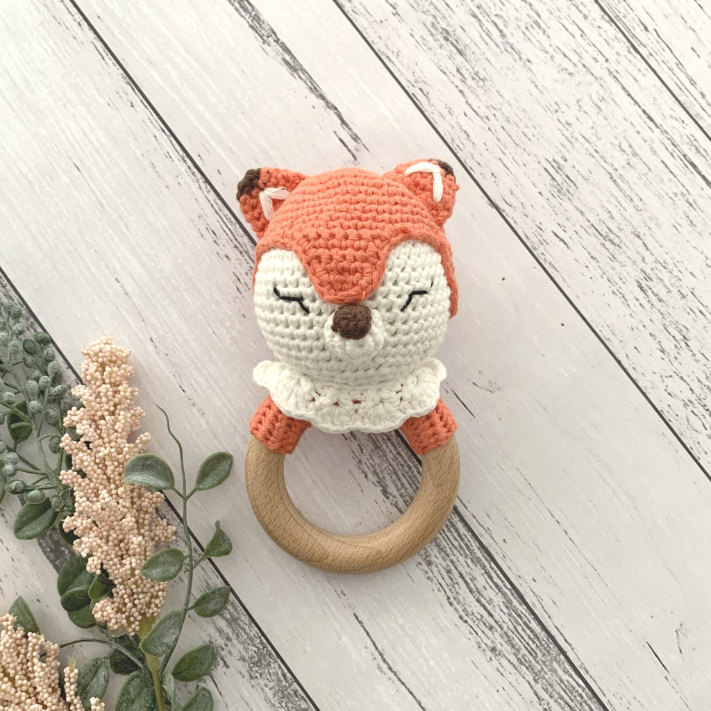 Cotton Crochet FOX Baby Teether Rattle - madamsousouevents