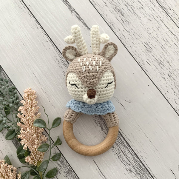 Cotton Crochet Deer Baby Teether Rattle - madamsousouevents
