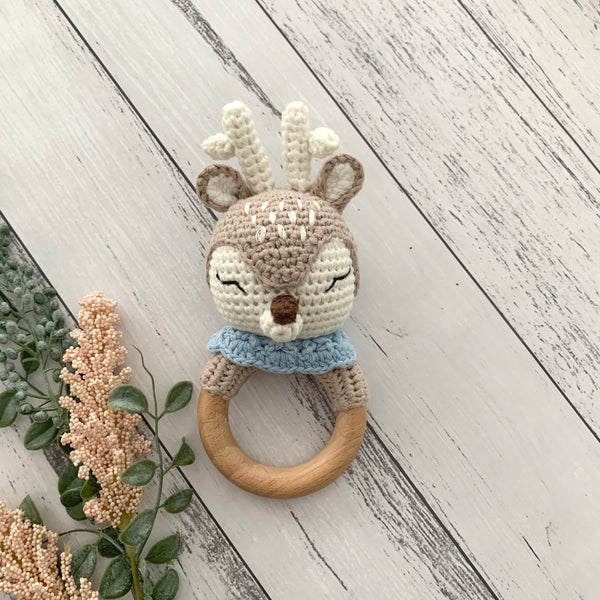 Cotton Crochet Deer Baby Teether Rattle - madamsousouevents