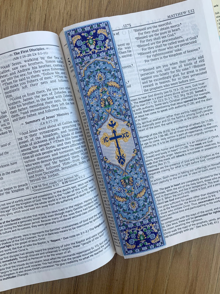Orthodox Cross blue Tapestry Book Mark - madamsousouevents