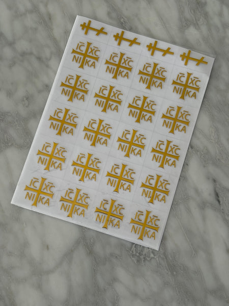 Gold Orthodox Cross & NIKA Easter Red Egg sticker decals