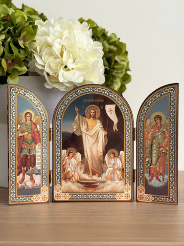 Resurrection of Christ Triptych with Archangels Icon - madamsousouevents 