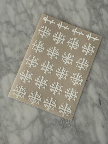 White Orthodox Cross & NIKA  Easter Red Egg sticker decals - madamsousouevents 