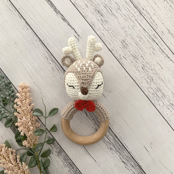 Christmas Cotton Crochet Deer Baby Teether Rattle - madamsousouevents 