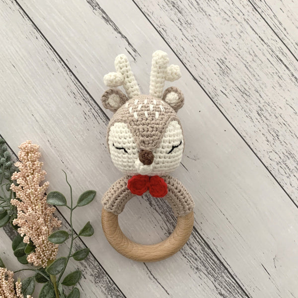 Christmas Cotton Crochet Deer Baby Teether Rattle - madamsousouevents 