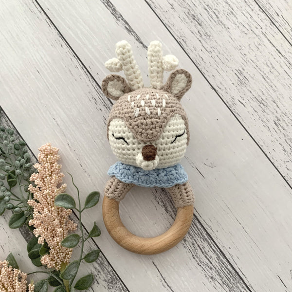 Cotton Crochet Deer Baby Teether Rattle - madamsousouevents 