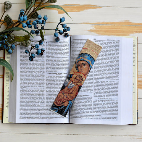 Orthodox Virgin Mary Blue Tapestry Book Mark - madamsousouevents 