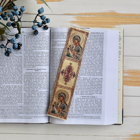 Orthodox Virgin Mary Gold Tapestry Book Mark - madamsousouevents 