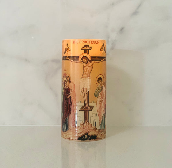 FLAMELESS ICON CANDLE TRIO - PALM SUNDAY / CRUCIFIXION / RESURRECTION - madamsousouevents 
