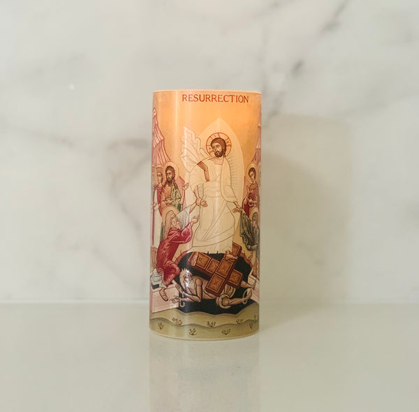 FLAMELESS ICON CANDLE TRIO - PALM SUNDAY / CRUCIFIXION / RESURRECTION - madamsousouevents 