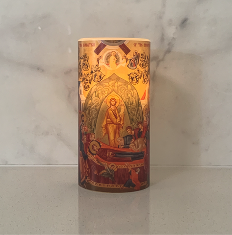 FLAMELESS ICON CANDLE - DORMITION OF THE THEOTOKOS - madamsousouevents 
